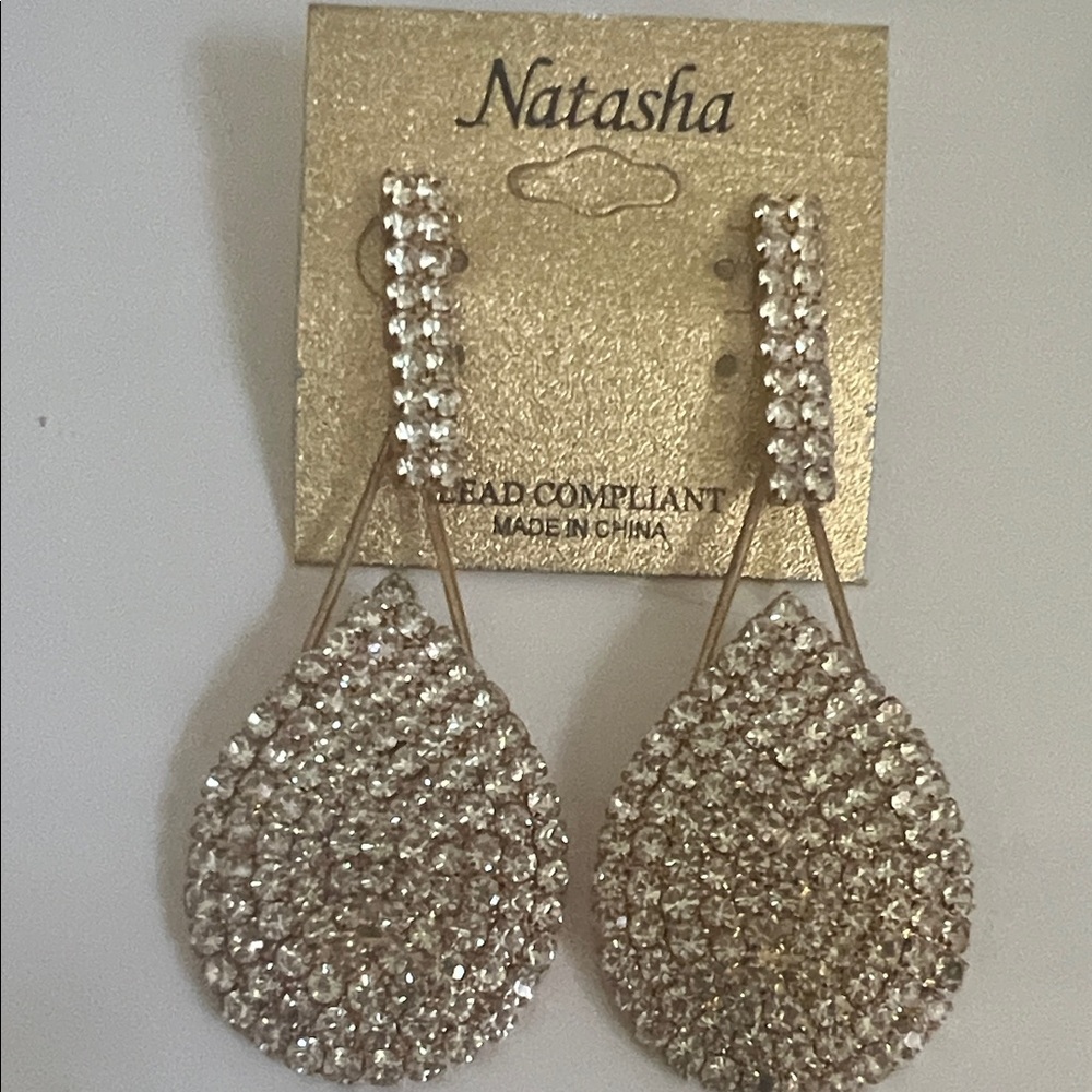 Natasha Couture Sparkling Gold Teardrop Earrings
